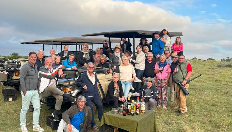 Groep tijdens een van de groepsreizen van Pin High, in Zuid-Afrika